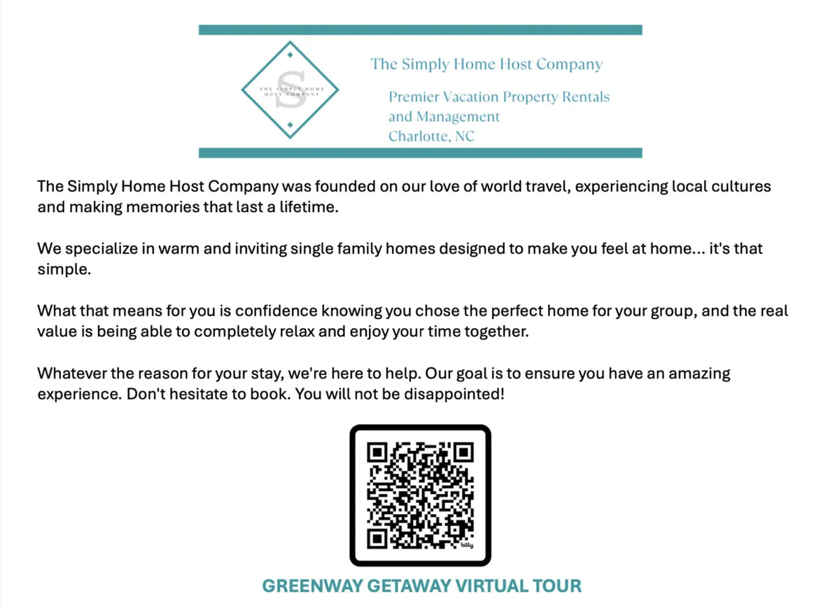 This image features the company logo, inviting text, and a QR code for a virtual tour. The scene evokes warmth and a sense of hospitality, hinting at comfortable accommodations while also encouraging viewers to explore cultural experiences and family moments via the virtual tour.